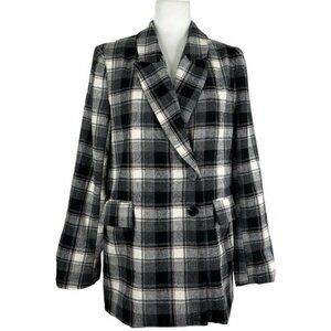 VICI Exclusive x FATE Tartan Plaid Wool Blend Blazer‎ Jacket Black White Med NEW